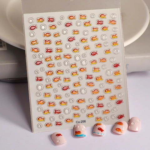 5D Embossed Goldfish Nail Art Stickers Bubble Design Adhesive Translucent Waterproof Manicure Decor For Women
