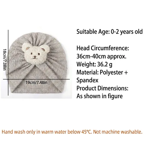 Baby Turban Hat Knitted Soft Beanie With Plush Bear Patch Cute Ribbed Headwrap For Infants Toddlers Boys Girls