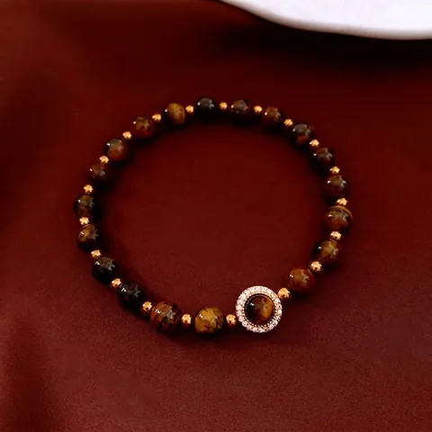 Pulsera De Cuentas Ojo De Tigre Cobre Chapado En Oro Colgante De Calabaza Cristal Circón Estilo Oriental Retro Joyas