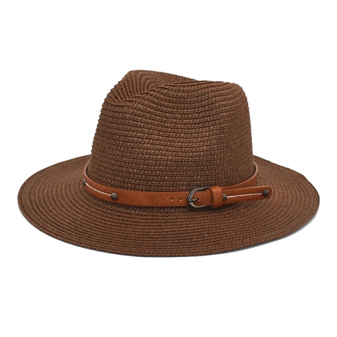 Straw Fedora Hat Summer Beach Panama Jazz Sun Protection Breathable With PU Leather Band Metal Buckle Vintage