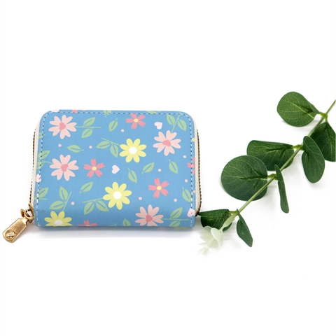 PU Leather Accordion Card Holder Wallet For Women Cute Floral Cartoon Print Mini Zipper Coin Purse Multi Slot