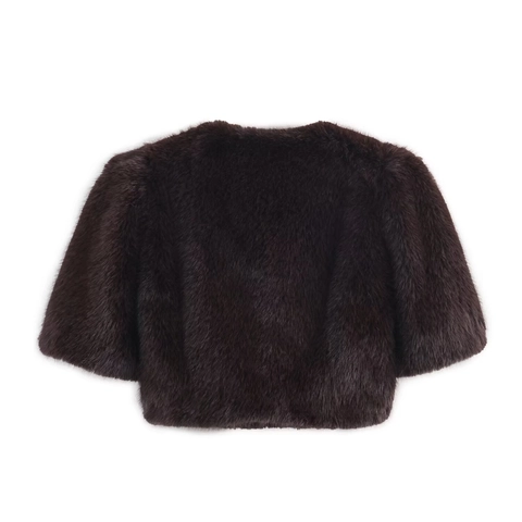 Top De Manga Corta De Piel Sintética Para Mujer Jersey De Peluche Cuello Redondo Casual Color Sólido Streetwear Moda Otoño Invierno