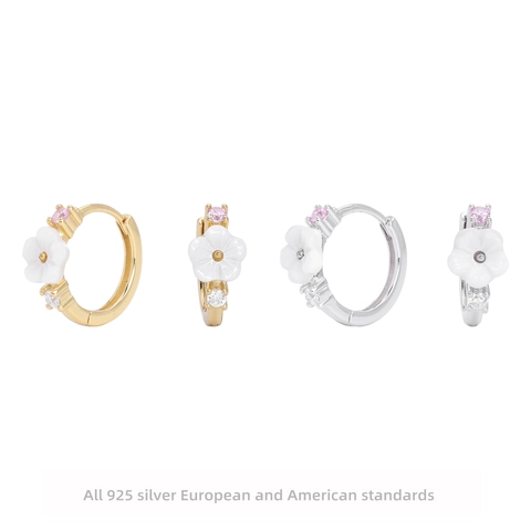 Orecchini a Cerchio in Argento Sterling S925 Con Fiori e Zirconia Intarsiata Eleganti Orecchini Huggie per Donna