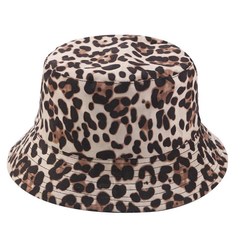 Cappello Alla Pescatora Stampa Leopardata Scamosciato Reversibile Protezione Solare Outdoor Street Style Da Donna