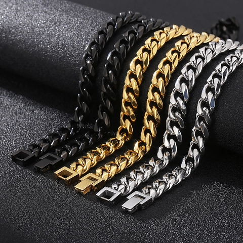 Men Cuban Link Chain Necklace Polished Stainless Steel Hip Hop Streetwear Style Durable Chunky Curb Chain