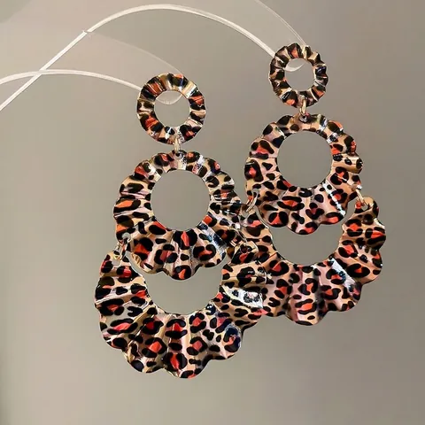 Leopard Print Tiered Drop Earrings With 925 Sterling Silver Earring Post Bohemian Ruffled Circle Hollow Jewelry For Women