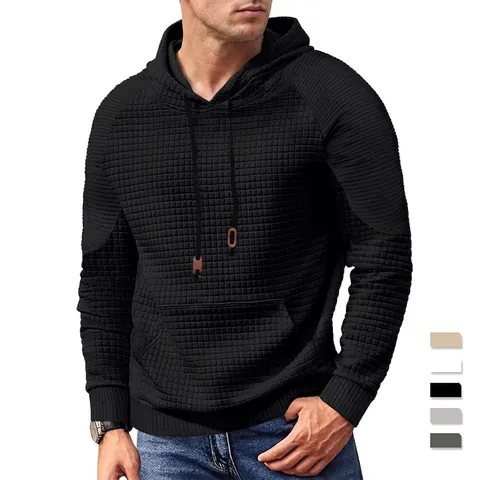 Heren Hoodie Wafelbreisel Lange Mouwen Met Capuchon Kangoeroezak Casual Slim Fit Urban Pullover Sweatshirt