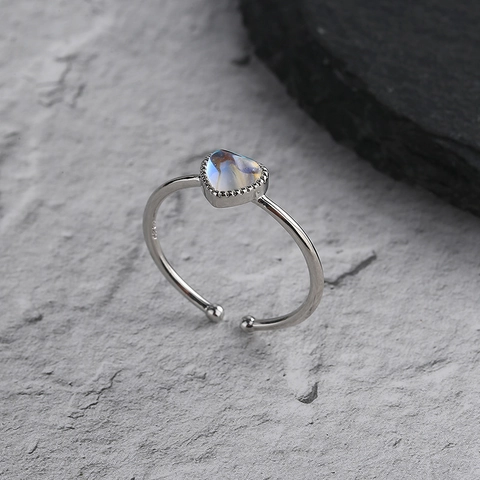 Hart Aurora Maansteen Open Ring Verstelbaar Koperen Metalen Vingerjuwelen Koreaanse Minimalistische Stijl Voor Vrouwen