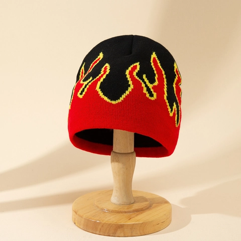 Bonnet En Maille Jacquard Flamme Chaud Acrylique Hiver Hommes Femmes Style Hip Hop Streetwear