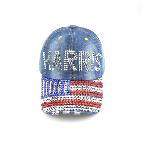 Gorra de Béisbol con Letras de Strass Harris Bandera de EE. UU. Denim Algodón Ajustable Snapback Sombrero de Sol Moda Hombre Mujer