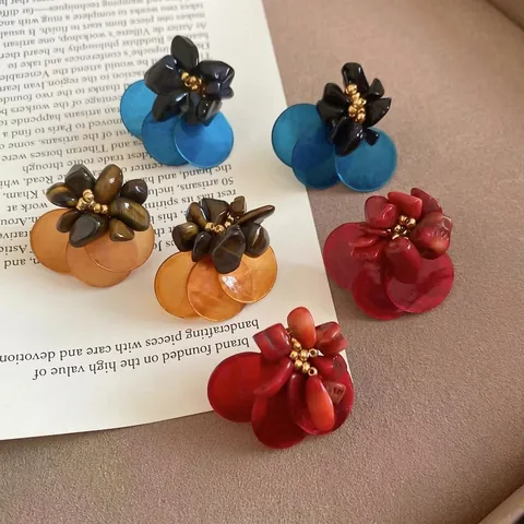 Pendientes De Botón De Flor Con Concha Piedra Ojo De Tigre Y Poste De Plata De Ley 925 Joyería Geométrica Vintage Para Mujer
