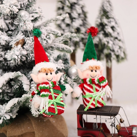 Christmas Elf Candy Jar Transparent Storage Bottle Plush Ornament With Striped Scarf For Xmas Party Decor Gift Bag Pendant