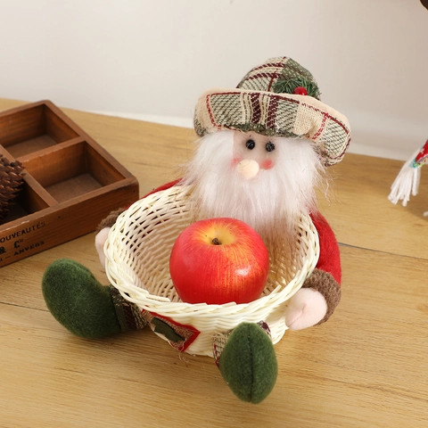 Panier À Bonbons Poupée En Peluche De Noël Tissage De Bambou Père Noël Bonhomme De Neige Renne Décoration De Table