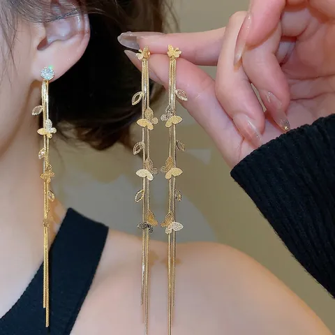 Vlinder Kwastje Hangende Oorbellen Koper Zirkoon Zilveren Oorbel Post Lange Elegante Bruiloft Sieraden Vrouwen