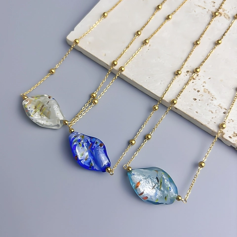 Collana Con Pendente In Vetro Irregolare Catena A Sfere In Acciaio Inossidabile Minimalista Placcato Oro Gioielli Donna