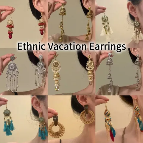 Pendientes De Borla Etnicos Bohemios Con Cuentas De Aleacion Pluma Ratan Vintage Colgantes Para Mujeres