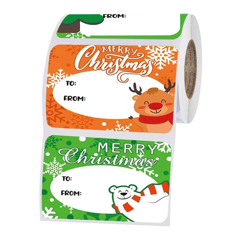 Autocollants Étiquettes Cadeaux Noël Papier Auto-Adhésif Joyeux Noël Espace Écriture Décoration Emballage Vacances Dessin Animé