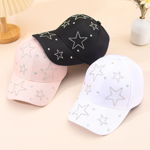 Cappellino Da Baseball Con Stella In Strass Donna Poliestere Regolabile Traspirante Protezione Solare Moda
