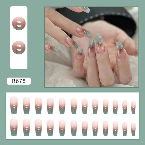 Coffin Press On Nails Gradient Smudge Design Long Ballerina Fake Nails Luxury Ins Style Glossy Artificial Finger Nails