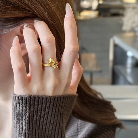 Anillo Ajustable Estrella Meteoro Chapado En Oro Circón Retro Francés Joyería De Mano De Lujo Para Mujeres Moda