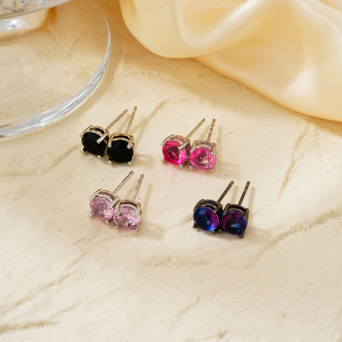 Boucles D'oreilles Puces Rondes Zircone Coloré Copper Earring Post Minimaliste Petit Usage Quotidien Unisexe Bijoux