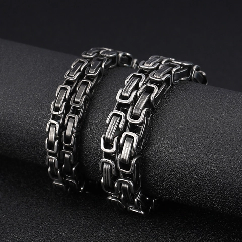 Men Byzantine Chain Necklace Stainless Steel Square Woven Vintage Hip Hop Jewelry Accessory