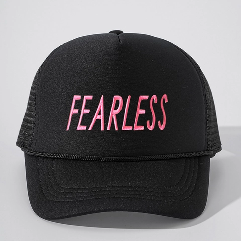 Cappello Trucker Ricamo Fearless Rete Posteriore Regolabile Traspirante Esterno Protezione Solare Poliestere