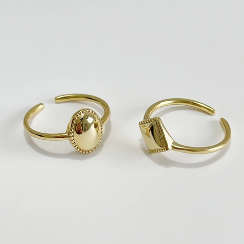 925 Sterling Silver Adjustable Geometric Ring Oval Rhombus Braided Texture Elegant Gold Plated Jewelry For Women