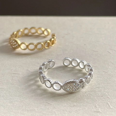 925 Sterling Silver Fish Open Ring Cubic Zirconia Pave Hollow Round Link Chain Adjustable Fashion Jewelry For Women