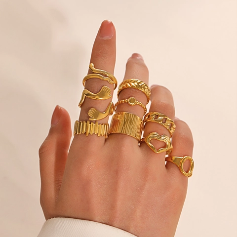 Women Stainless Steel Rings 18K Gold Plated Adjustable Open Geometric Heart Snake Hug Band Fashion Jewelry Gift