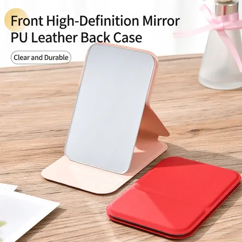 Portable Makeup Mirror Folding PU Leather Cover HD Compact Tabletop Travel Vanity Mirror With Adjustable Stand