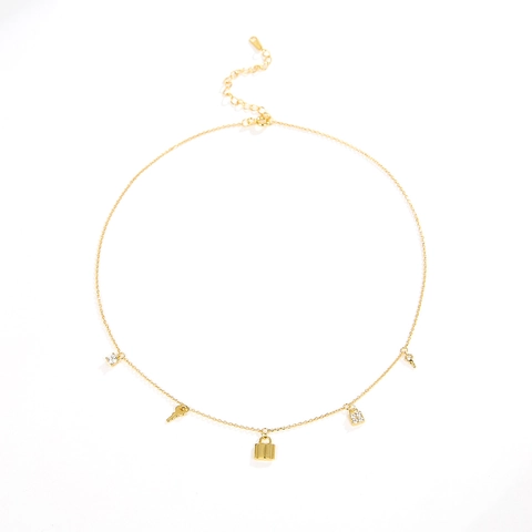 925 Sterlingsilber Schlüssel Schloss Quaste Anhänger Halskette Zirkonia Multi Element Choker Mode Schmuck Für Damen Gold Silber