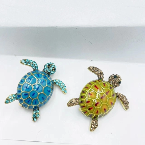 Broche Tortue De Mer Vintage En Alliage Épinglette Animal Émail Et Strass Bijoux Créatifs Accessoires Unisexes