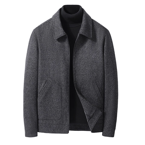 Chaqueta de Mezcla de Lana Casual de Negocios para Hombre Otoño Invierno Cálido Cremallera Exterior Cuello Vuelto Abrigo de Moda para Hombre Color Sólido Diario Viaje