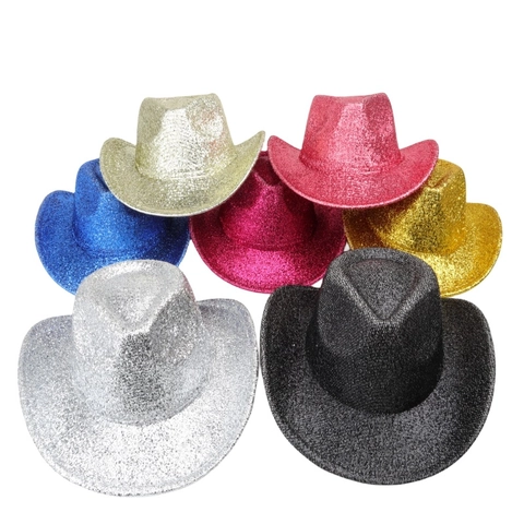 Pailletten Western Cowboyhoed Glitter Metallic Brede Rand Voor Feest Podium Disco Unisex