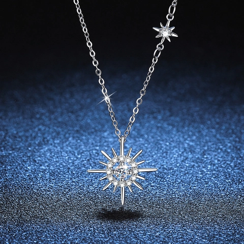 S925 Sterling Silver Moissanite Star Necklace For Women Eight-Pointed Star Sunburst Pendant Tassel Clasp Chain Fine Jewelry
