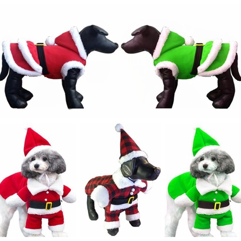 Christmas Pet Costume Santa Claus Elf Transformation Outfit Warm Fleece Winter Dog Clothes Set For Small Medium Dogs Cats