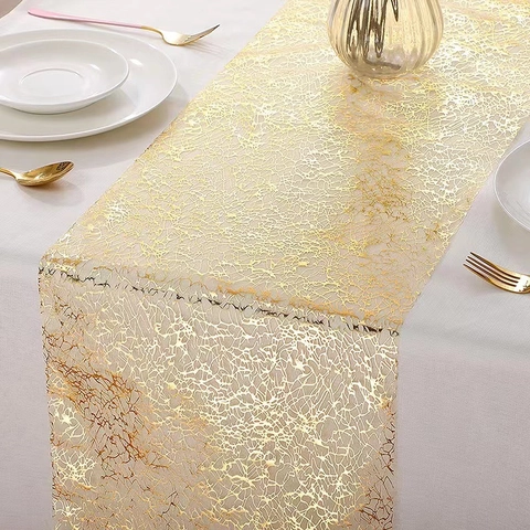 Metallic Mesh Table Runner Hollow Out Foil Lace For Wedding Birthday Party Home Dining Table Decor Shiny Elegant
