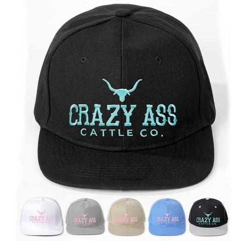 Snapback Hat Flat Brim Baseball Cap Polyester Embroidered Crazy Ass Cattle Co Bull Head Adjustable Retro Streetwear