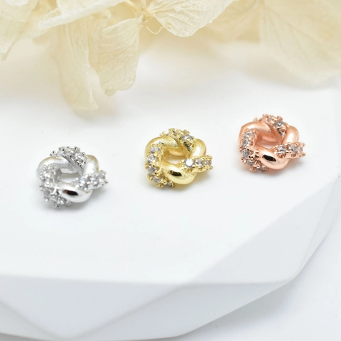 Twisted Rope Spacer Beads Copper With Pavé Zircon Round Charms For DIY Bracelet Necklace Jewelry Making