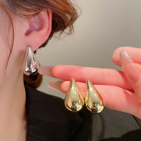 Water Drop Stud Earrings Alloy With Silver Earring Post High Polish Mirror Finish Minimalist Modern Jewelry For Women