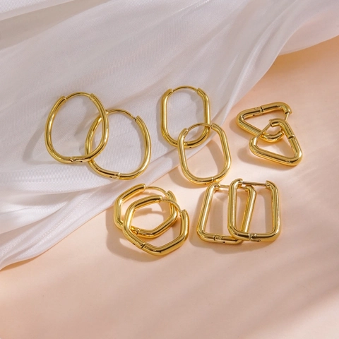 Orecchini a Cerchio Geometrici in Acciaio Inossidabile Minimalisti Placcati in Oro 14K Triangolo Rettangolo Ovale Gioielli Donna