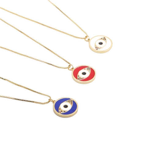 Collar Con Colgante De Ojo Turco Cobre Con Micro Circonita Estilo Turco Joyería De Esmalte Redondo Mujer Color Oro