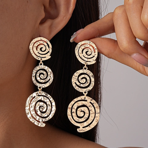 Textured 3-Tier Spiral Dangle Earrings With 925 Sterling Silver Earring Post Retro Geometric Hollow Metal Jewelry For Women