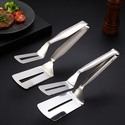Pinzas Para Espátula De Acero Inoxidable Multiusos Clip De Cocina Ranurado Para Freír Pescado Bistec Pan Barbacoa
