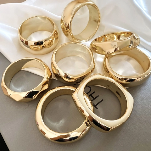 Brazalete Geométrico Acrílico Tono Dorado Grueso Ancho Irregular Facetado Redondo Cuadrado Joyería Moda Minimalista Mujeres