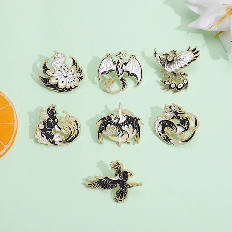 Mythical Creature Enamel Pin Brooch Alloy Dragon Phoenix Fox Badge For Clothes Bag Accessories Cartoon Fantasy Style