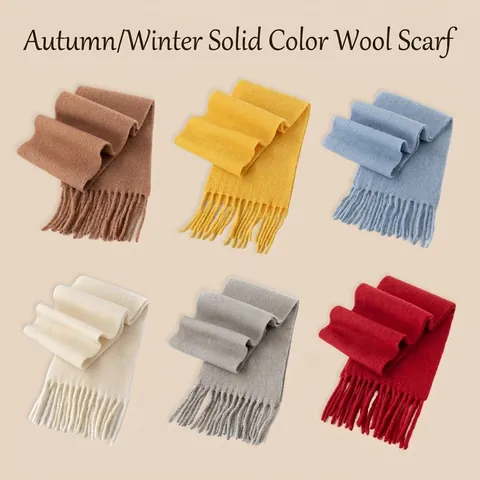 Winter Schal Einfarbig Wolle Nylon Mischung Warm Dick Lang Fransen Pashmina Stil Tuch Für Damen Herren Kaltes Wetter Mode
