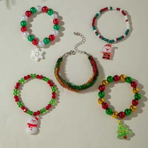 Weihnachtsarmband Weihnachtsmann Schneemann Tannenbaum Emaille Anhänger Perlen Gewebtes Seil Festlicher Schmuck Damen