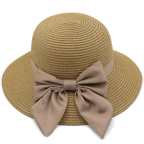 Sombrero De Paja Mujer Ala Ancha Transpirable Plegable Playa Vacaciones Elegante Lazo Cinta Protección Solar Viaje Verano